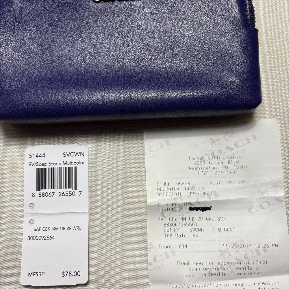 Coach Periwinkle Blue & Cream Double Corner Zip Wristlet - Picture 3 of 14